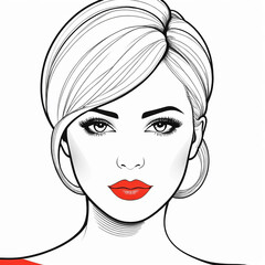 Womans face with red lipstick