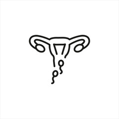 Human fertilization icon. Abstract representation of sperm reaching the ovum for natural conception within the female reproductive system. An informative for educational content. Vector illustration
