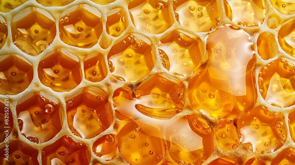 Poster honeycombs with sweet golden honey on whole background close up background texture pattern of sectio