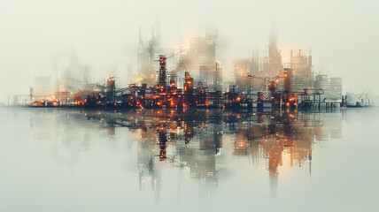 Obraz premium Double exposure graphic design transforms the construction scene,generative ai