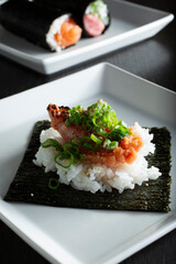 A view of a mentaiko hand roll.