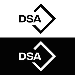 DSA logo. D S A design. White DSA letter. DSA, D S A letter logo design. D S A letter logo design in FIVE, FOUR, THREE, style. letter logo set in one artboard. D S A letter logo vector design.	
