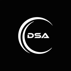 DSA logo. D S A design. White DSA letter. DSA, D S A letter logo design. D S A letter logo design in FIVE, FOUR, THREE, style. letter logo set in one artboard. D S A letter logo vector design.	
