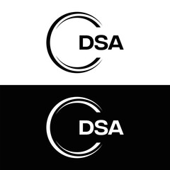 DSA logo. D S A design. White DSA letter. DSA, D S A letter logo design. D S A letter logo design in FIVE, FOUR, THREE, style. letter logo set in one artboard. D S A letter logo vector design.	
