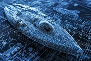 Intricate blueprints of a futuristic spaceship concept, Ai generated