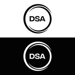 DSA logo. D S A design. White DSA letter. DSA, D S A letter logo design. D S A letter logo design in FIVE, FOUR, THREE, style. letter logo set in one artboard. D S A letter logo vector design.	
