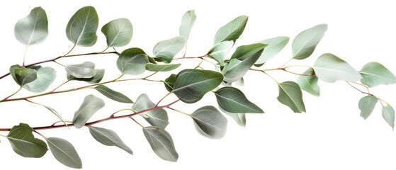 Eucalyptus branch with copyspace, isolated on a white background