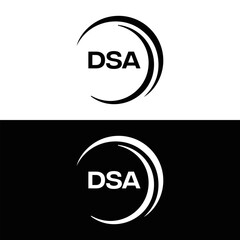 DSA logo. D S A design. White DSA letter. DSA, D S A letter logo design. D S A letter logo design in FIVE, FOUR, THREE, style. letter logo set in one artboard. D S A letter logo vector design.	

