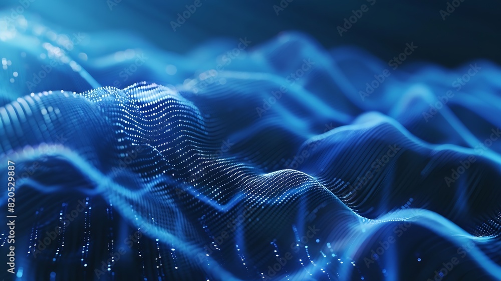 Aufkleber Abstract digital wave Blue circular shape on the background Futuristic point wave Big data 3D rendering : Generative AI