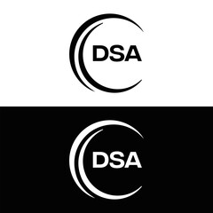 DSA logo. D S A design. White DSA letter. DSA, D S A letter logo design. D S A letter logo design in FIVE, FOUR, THREE, style. letter logo set in one artboard. D S A letter logo vector design.	

