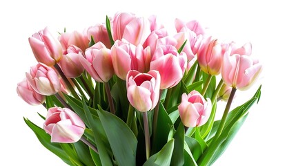 Fototapeta premium Fresh lush bouquet of pink tulips isolated on white : Generative AI