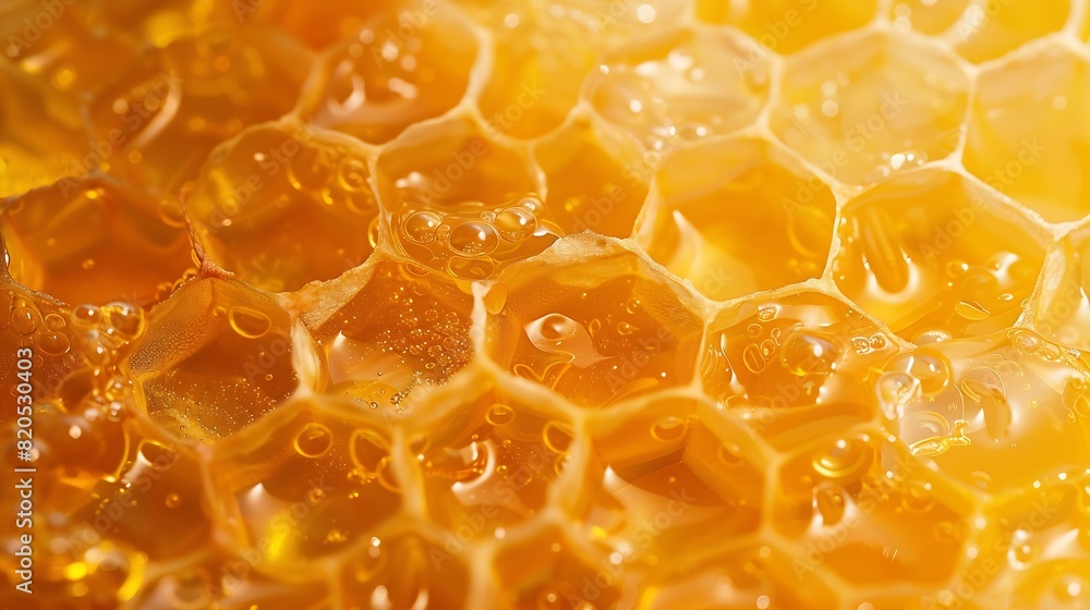 Poster honeycombs with sweet golden honey on whole background close up background texture pattern of sectio