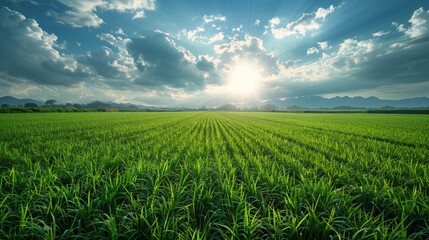 Green Rice Field View Background