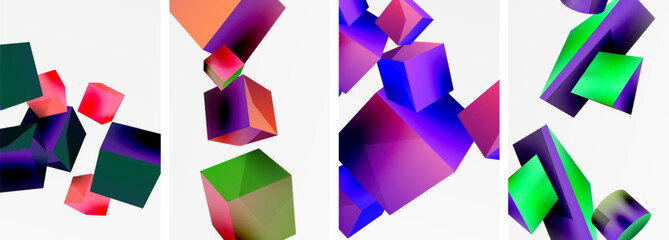 Composition of 3d cubes and other geometric elements background design for wallpaper, business card, cover, poster, banner, brochure, header, website