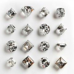 A collection of various shaped diamonds and crystals