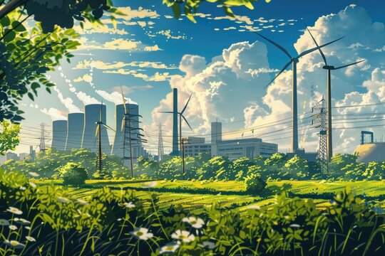 Intriguing composition showcasing the interplay between renewable electricity and the production of green hydrogen, encapsulating the essence of eco-friendly energy solutions.
