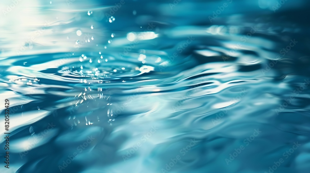 Poster Blue textured background of waves with ripples on the water Closeup selective focus defocus : Generative AI