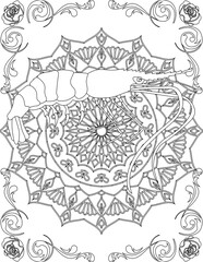 Shrimp on Mandala Coloring Page. Printable Coloring Worksheet for Adults and Kids. Educational Resources for School and Preschool. Mandala Coloring for Adults