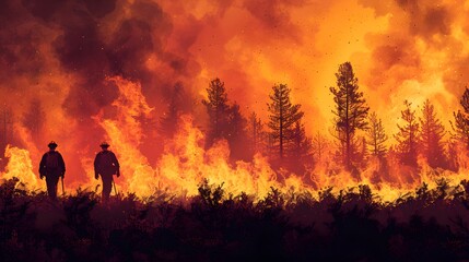 Fototapeta premium Firebreak Creation Techniques - Illustration of methods for creating firebreaks that help stop the spread of fire