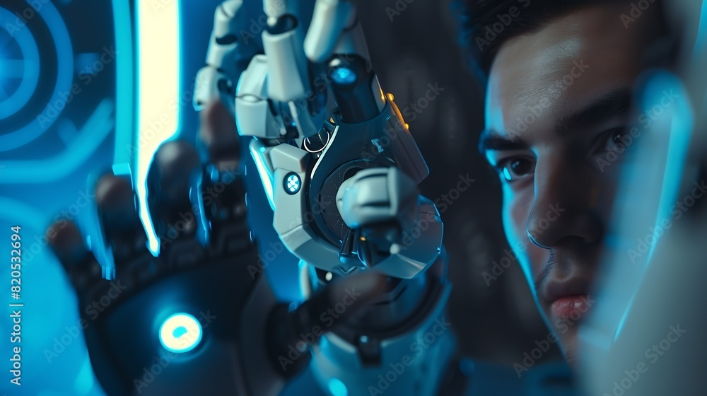 Fototapete Ai technology Artificial Intelligence man using technology smart robot AI artificial intelligence by enter command prompt for generates something Futuristic technology transformation C : Generative AI