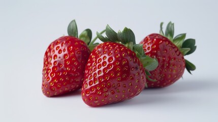 High-definition strawberries with a focus on freshness, studio-lit for clear, vivid colors, white background, perfect for advertising use