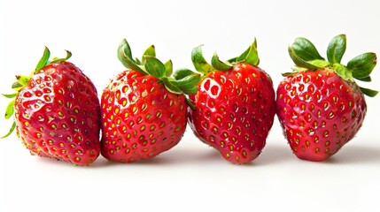 High-definition strawberries with a focus on freshness, studio-lit for clear, vivid colors, white background, perfect for advertising use