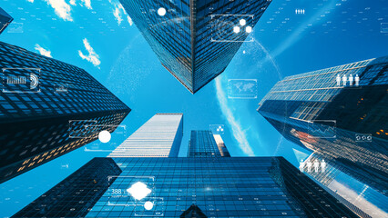 Futuristic cityscape with AI interface.