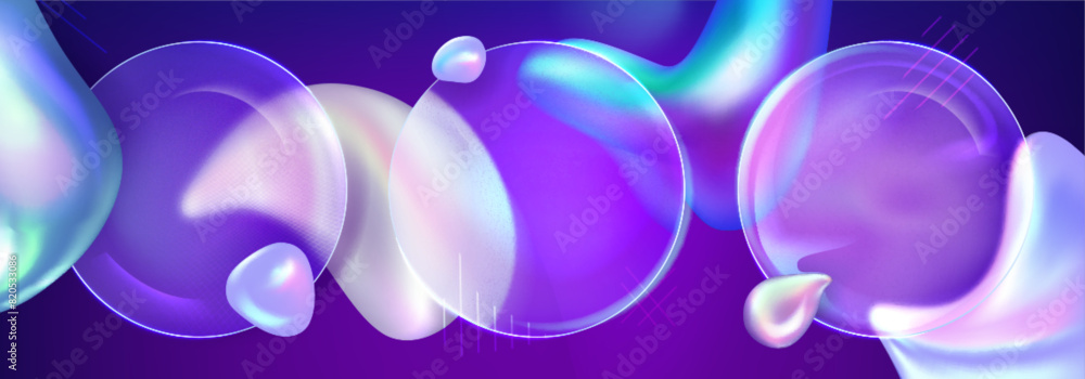Poster 3d gradient glass element with liquid shape design background. neon fluid geometric ui banner with m