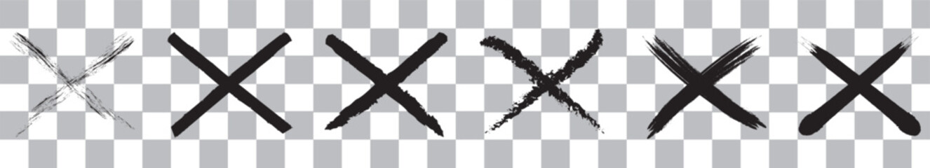 Hand drawn check mark and cross mark icon, vector. Check mark and wrong mark vector, icon design. Tick and cross checkmark icon, silhouette. Yes and No