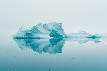 Fototapeta premium A tranquil icy landscape with icebergs in clean white and blue color tone. 