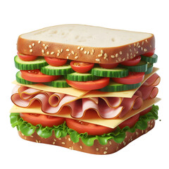 a sandwich with ham and vegetables, transparent background, png