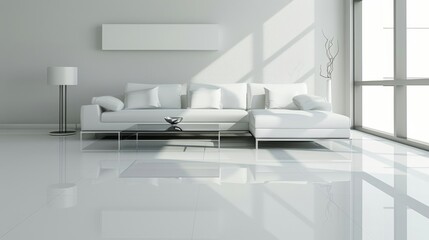 White Furniture Living Room With Large Windows