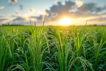 Fototapeta premium A lush, green rice field stretches out before you