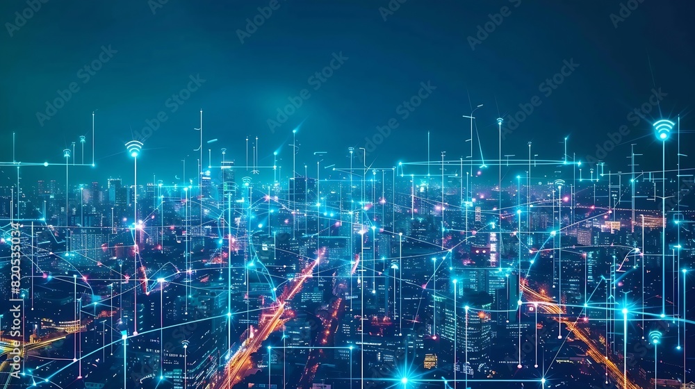 Poster smart city and communication network concept 5g iot internet of things telecommunication : generativ