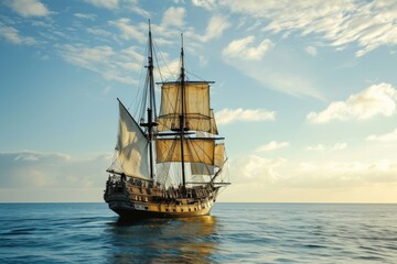 Fototapeta premium Tall Ship, Sailing ship on a calm ocean, digitally rendered illustration, AI generated