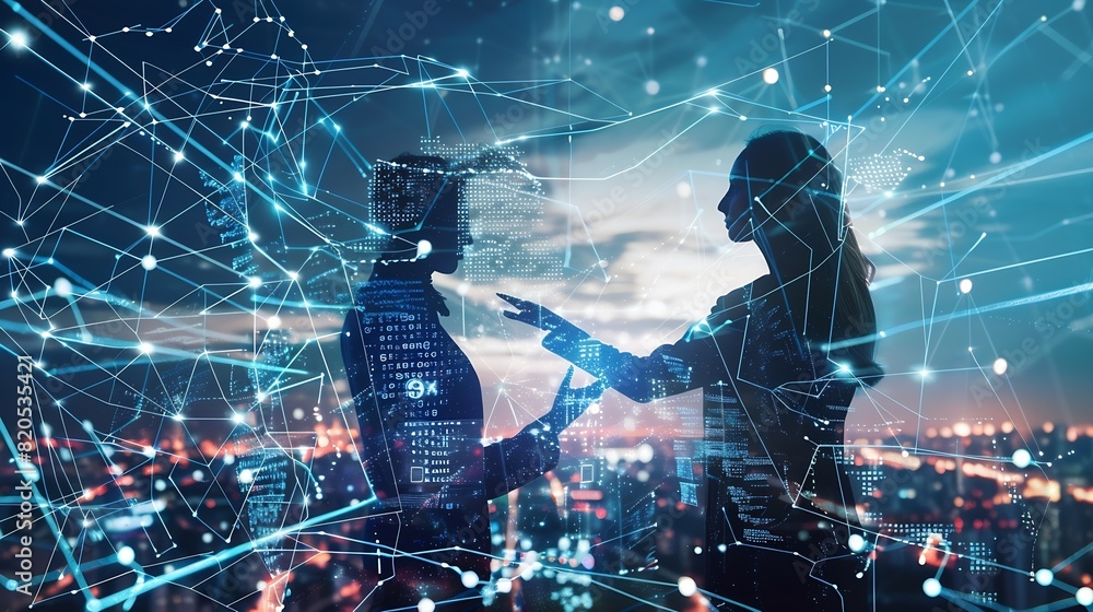 Poster Data exchange digital technology  AI Business Intelligence big data management and internet network connection Digital software technology and global business development network marke : Generative AI