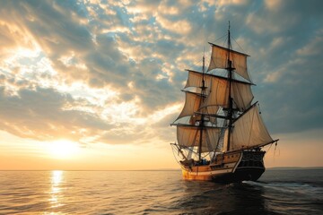 Tall Ship, Sailing ship on a calm ocean, digitally rendered illustration, AI generated