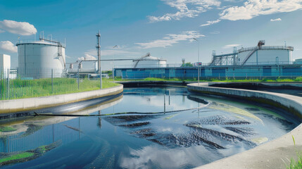 An industrial wastewater treatment plant works tirelessly to clean drains and preserve ecology