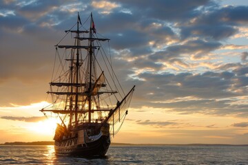 Tall Ship, Sailing ship on a calm ocean, digitally rendered illustration, AI generated