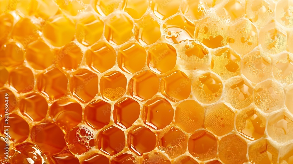 Poster honeycombs with sweet golden honey on whole background close up background texture pattern of sectio