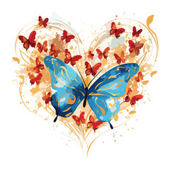 Watercolor love shape by butterfly illustration vector