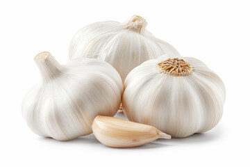 Garlic bulb and clove isolated. Garlic bulbs with cloves on white background. White garlic bulb composition.