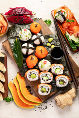 Assortment of japanese traditional dishes. Asian food.