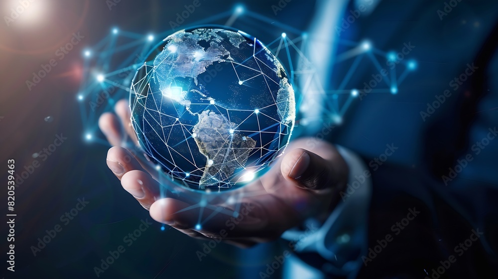 Poster Digital technology global business network connection data analysis social media marketing digital software development teamwork and business strategy internet technology concept : Generative AI
