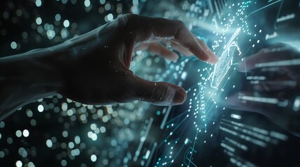 Hand touching modern interface digital transformation and metaverse concept Connection next generation technology and new era of innovation : Generative AI