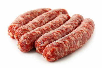 Fresh raw beef sausages, isolated on white background.