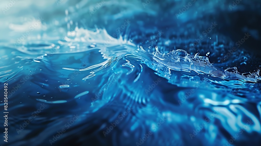 Poster blue textured background of waves with ripples on the water closeup selective focus defocus : genera