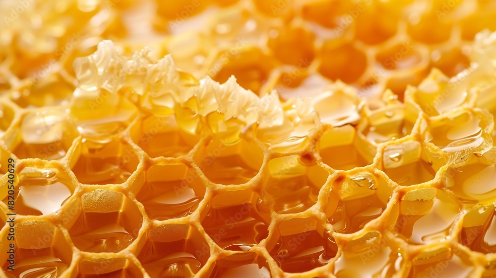 Poster honeycombs with sweet golden honey on whole background close up background texture pattern of sectio