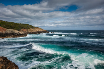 Obraz premium A landscape of a rocky coastline and the ocean
