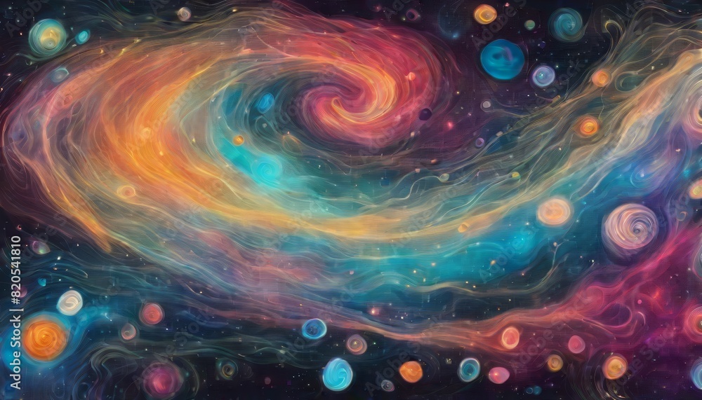 Poster an artistic representation of a galaxy, with swirling patterns of stars and nebulas in a vibrant arr